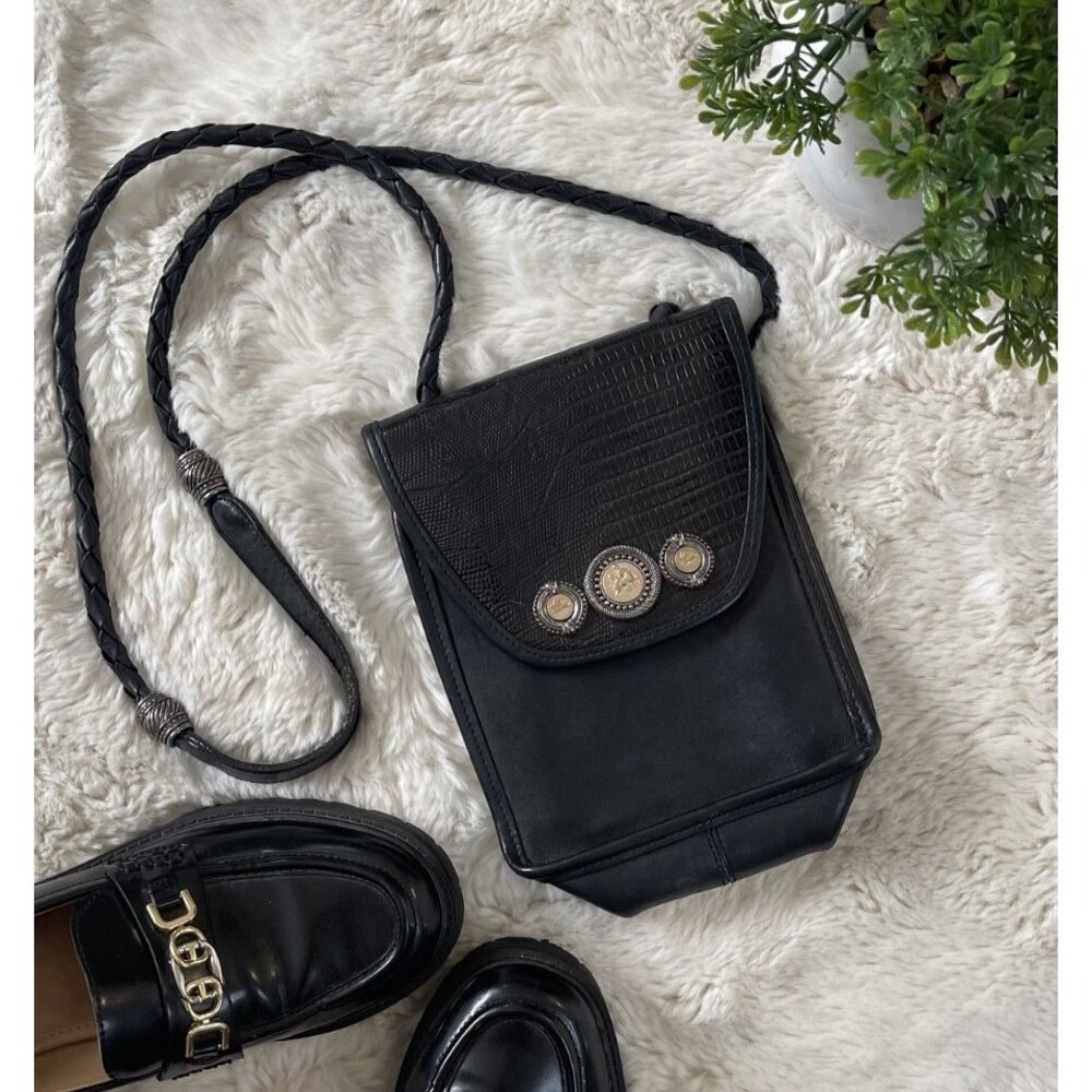 VTG Brighton Black Leather Western Medallion Crossbody